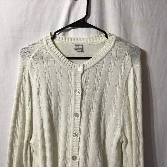 CW Classics Cream Cable Knit 100% Cotton Oversized Cardigan Large Fisherman - Picture 2 of 6